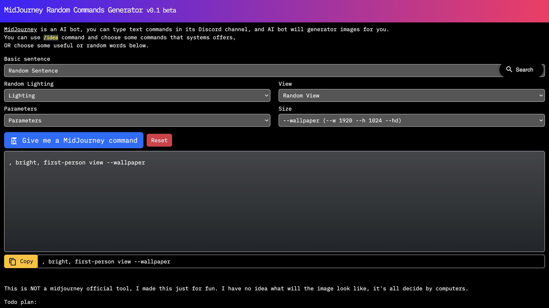 MidJourney Random Commands Generator