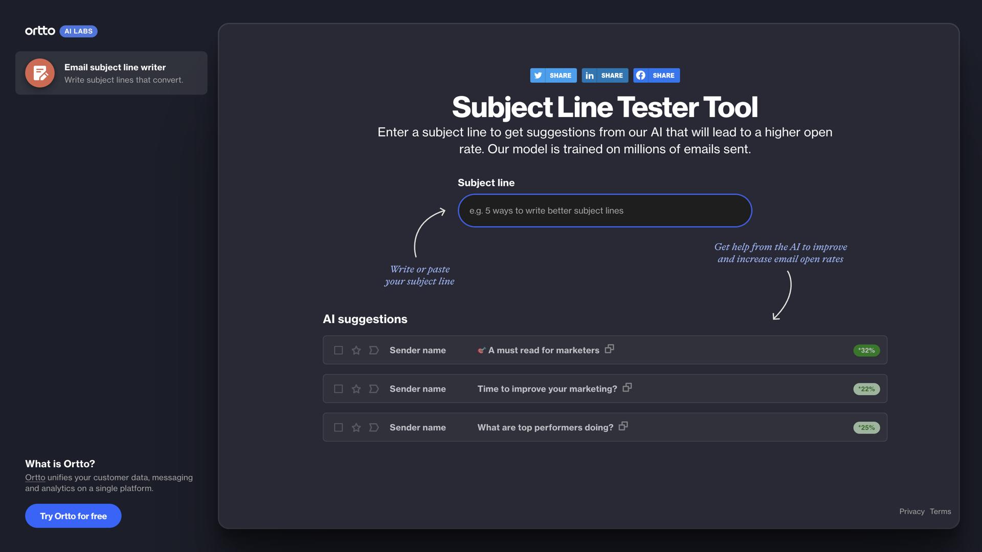 Ortto AI Subject Line Writer