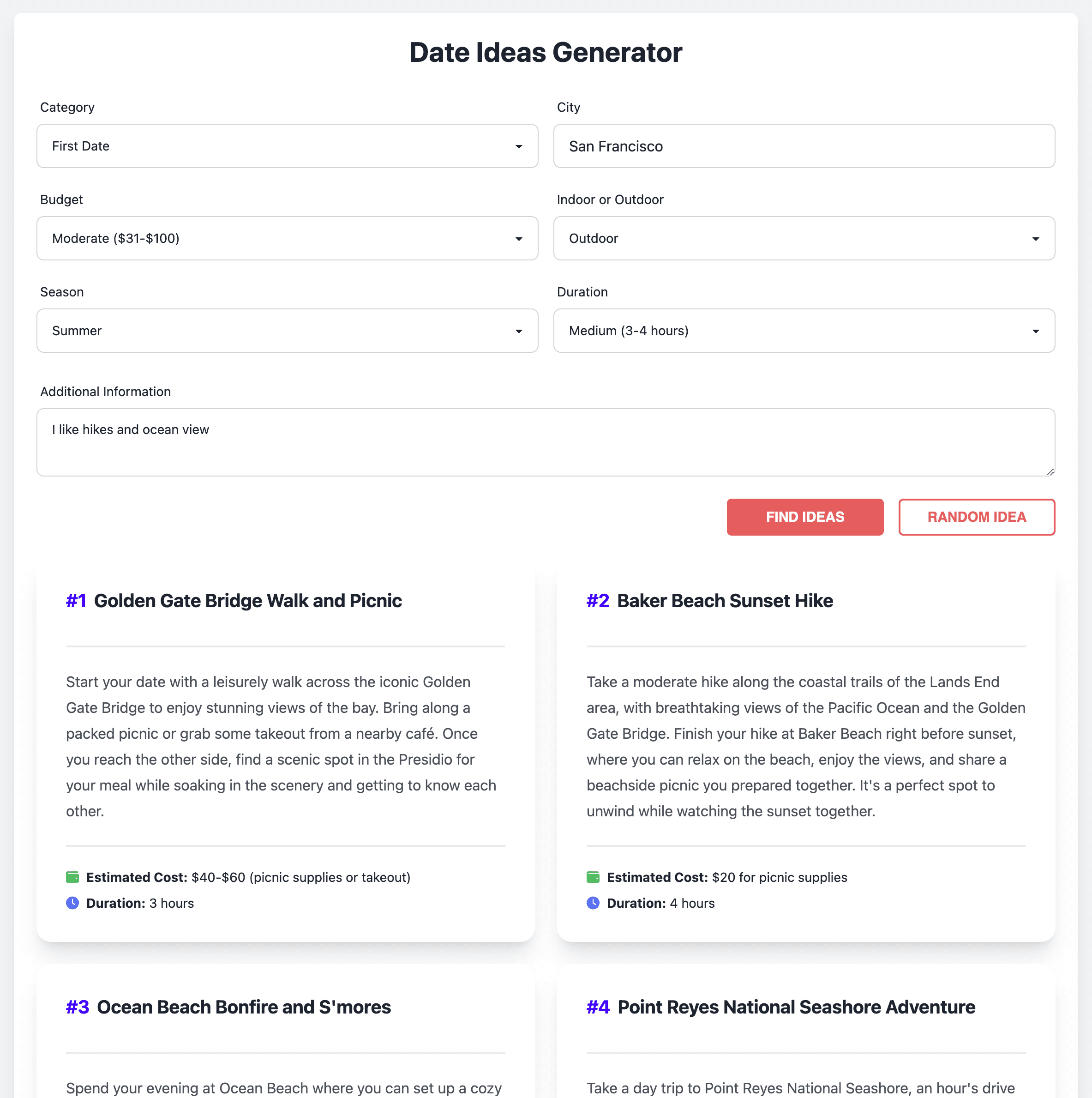AI Date Ideas Generator