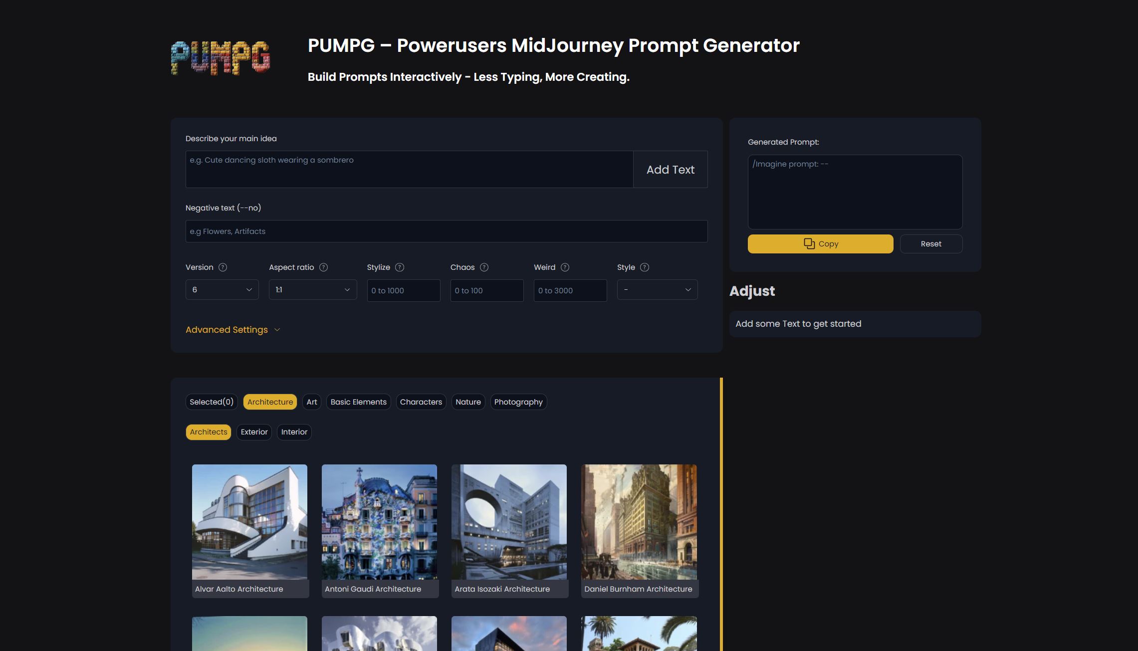 PUMPG – Midjourney Prompt Generator