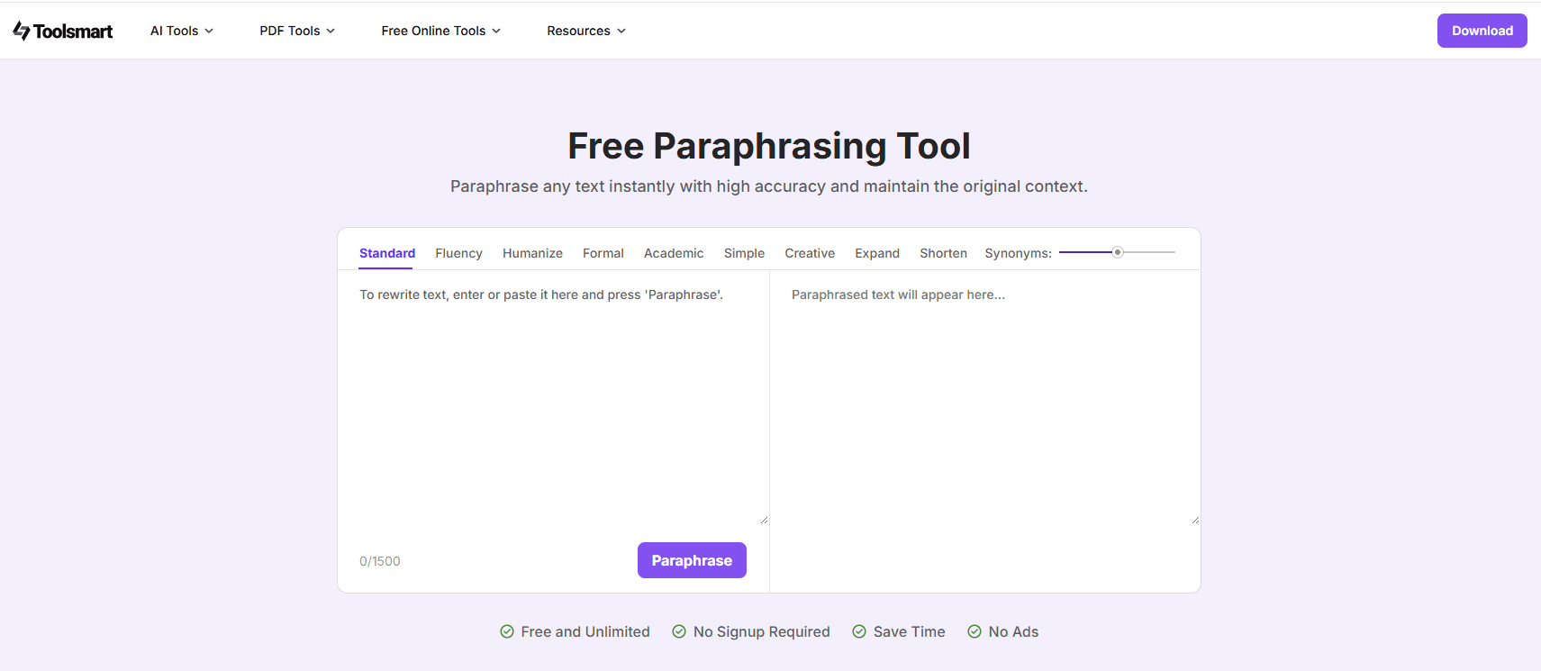 Free Paraphrasing Tool-Toolsmart