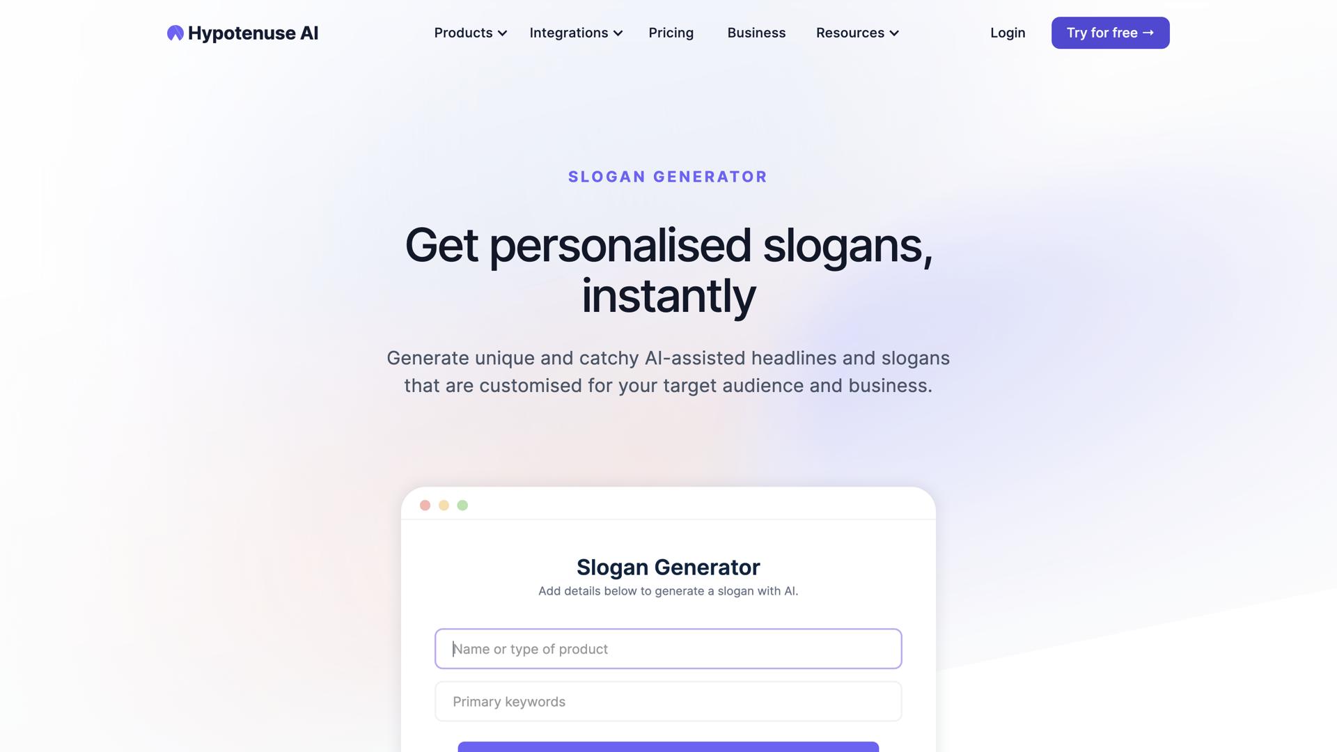 Hypotenuse Slogan Generator
