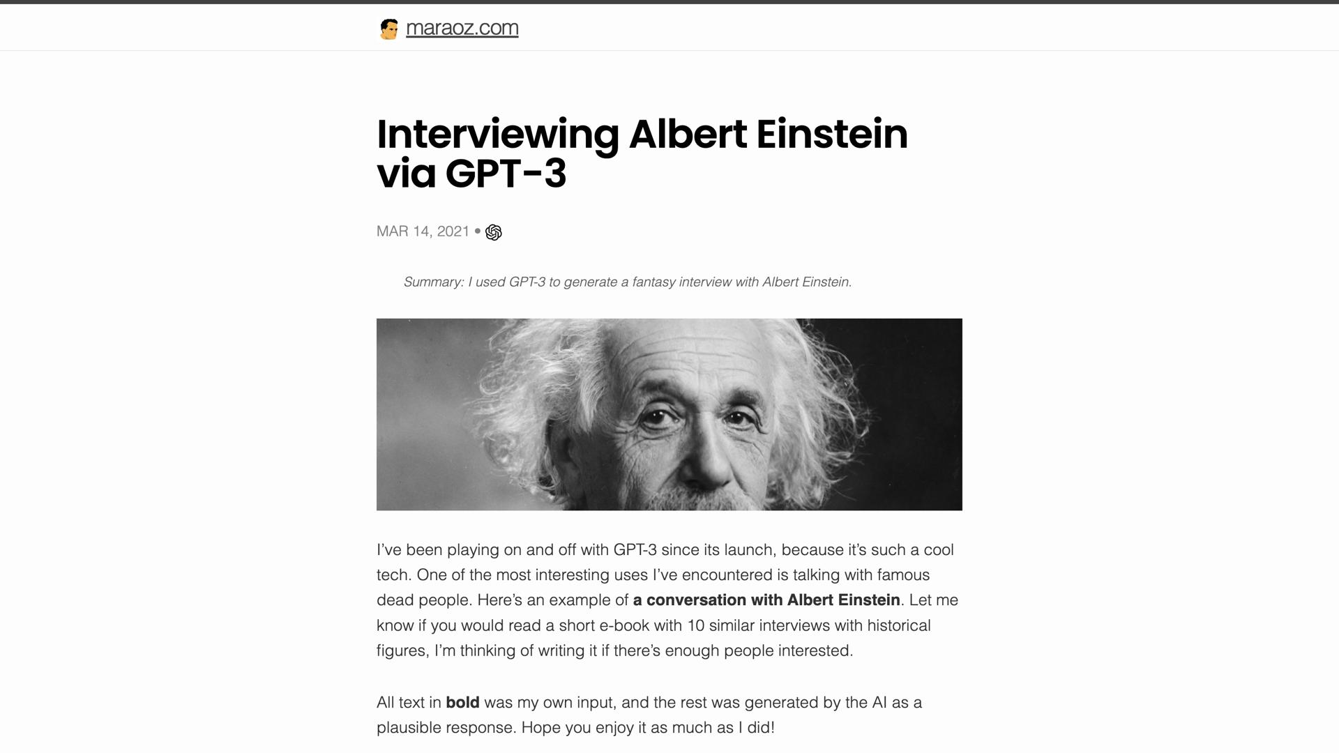 Interviewing Albert Einstein via GPT-3