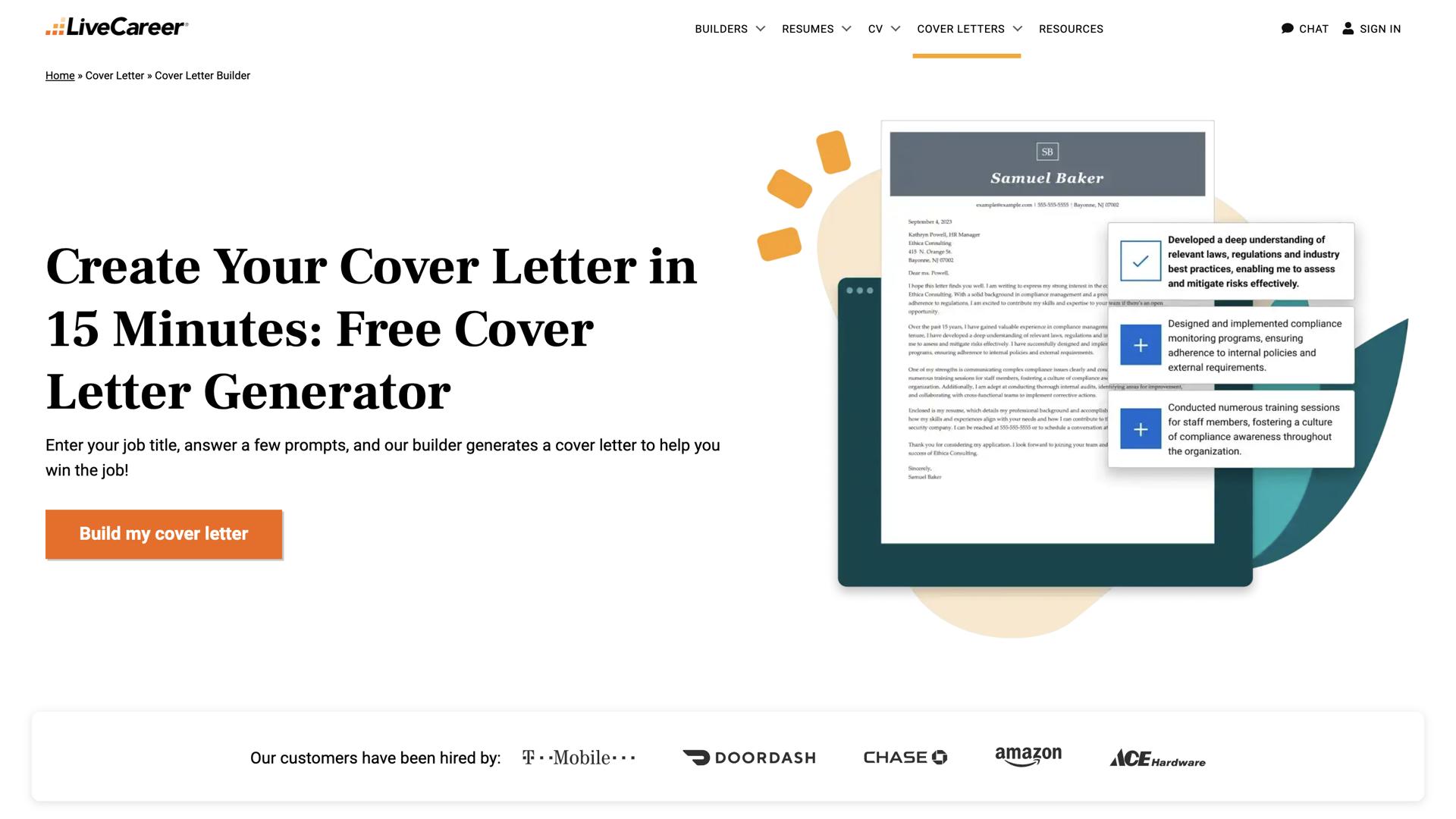 LiveCareer Cover Letter Builder