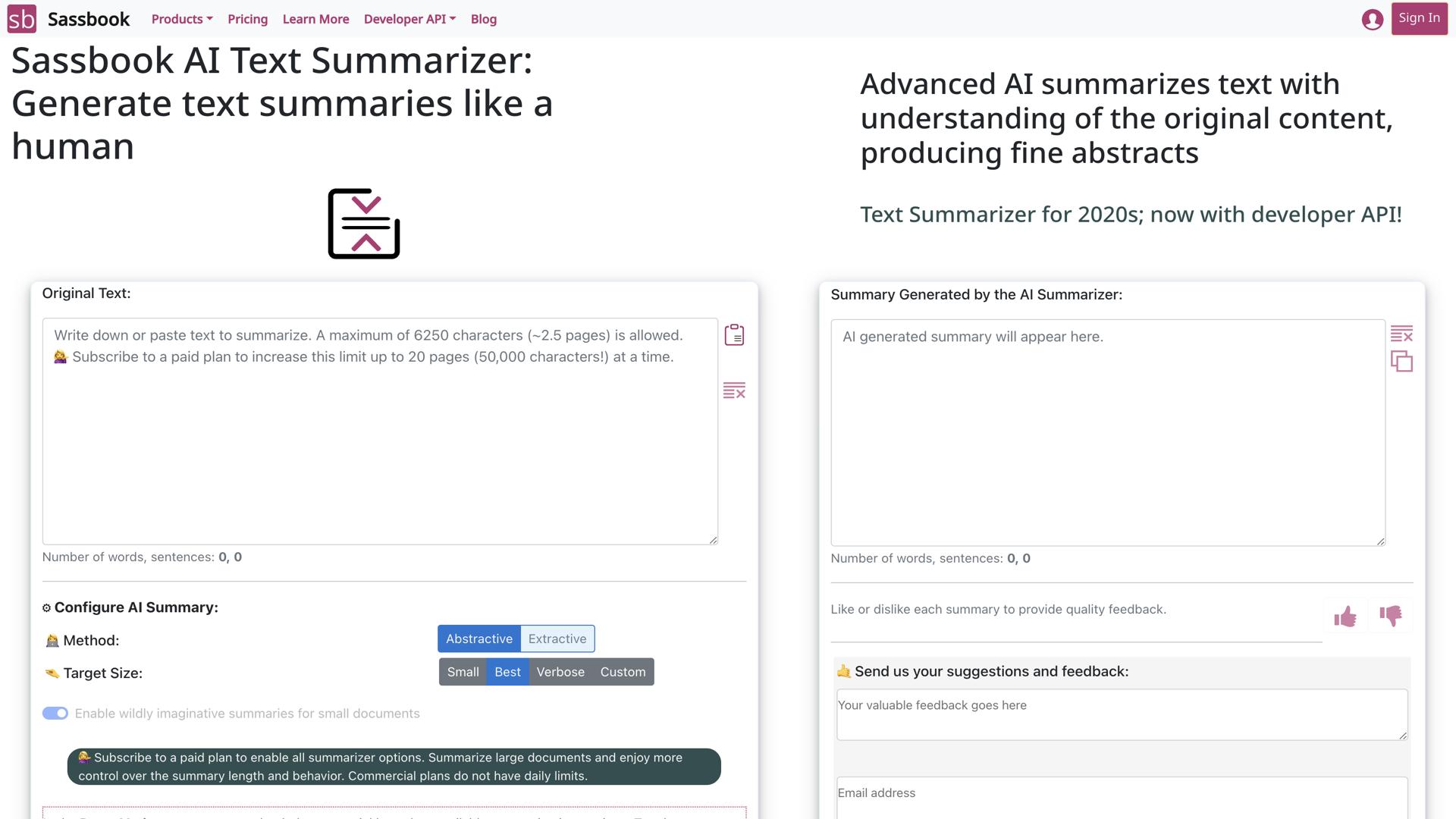 Sassbook AI Summarizer