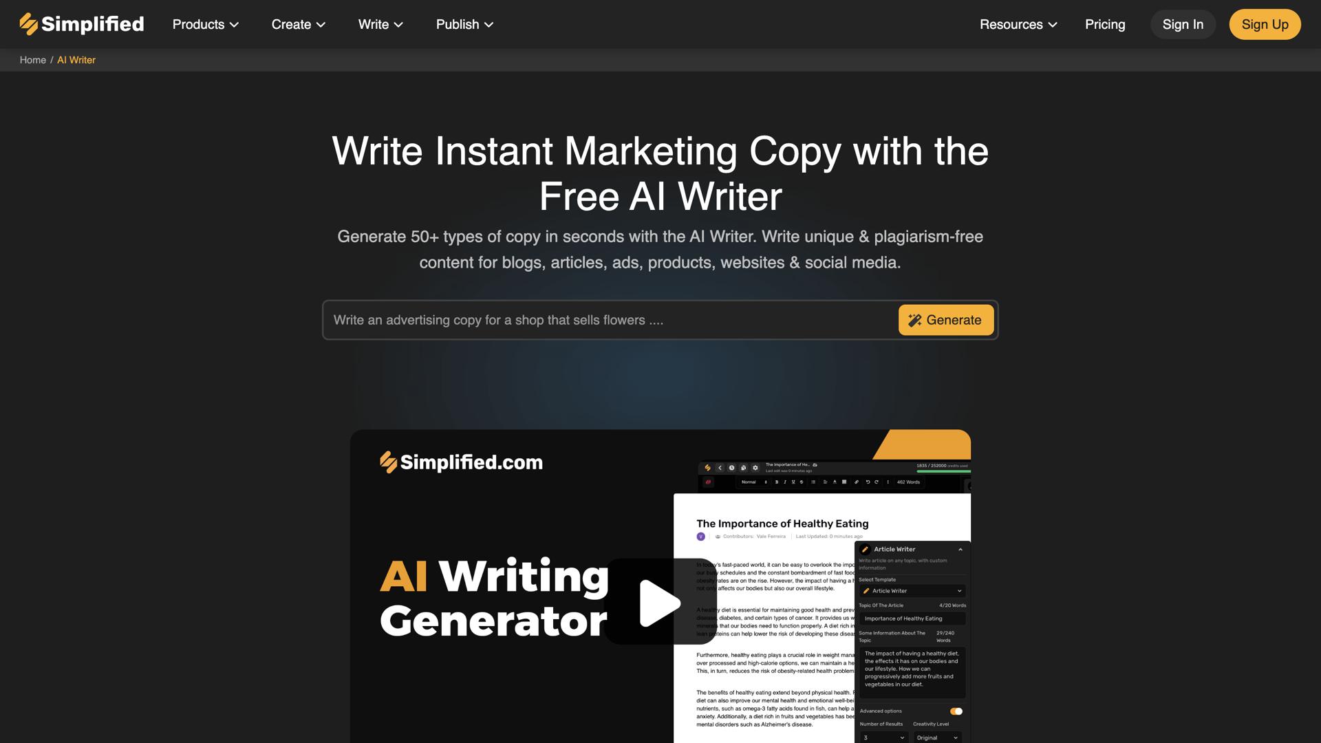 Simplified AI Writer