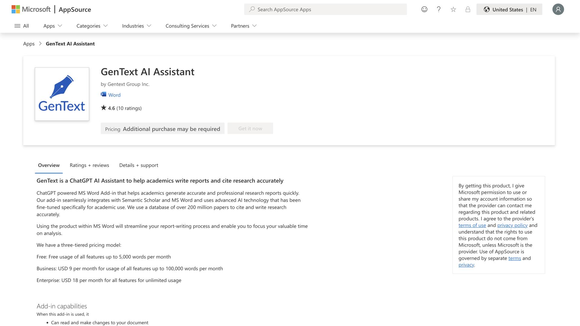GenText AI Assistant for MS Word