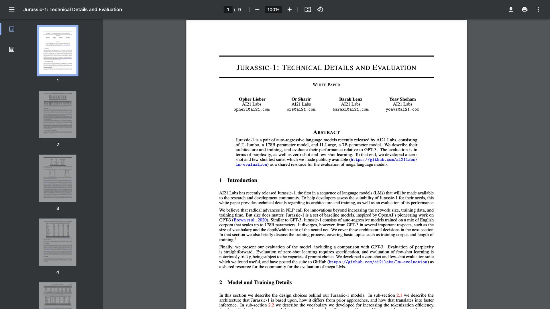 Jurassic-1 Language Models