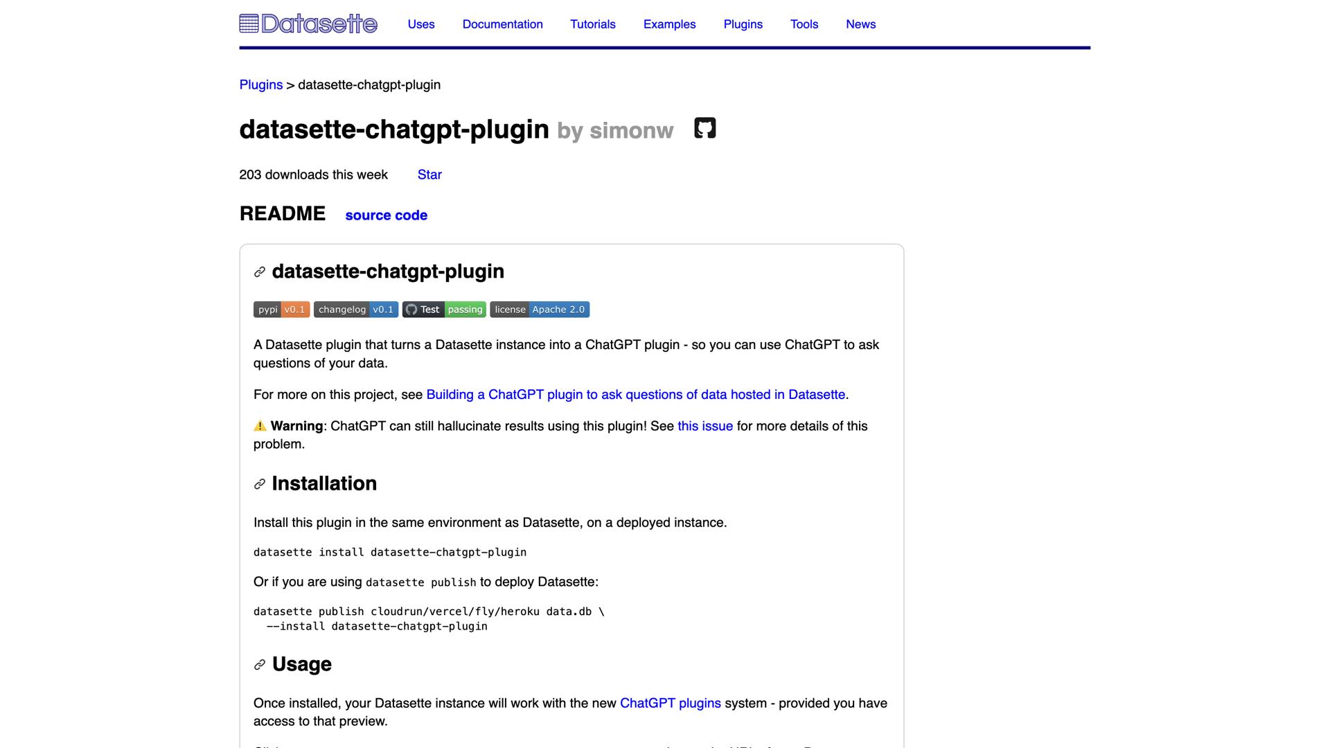 Datasette ChatGPT plugin