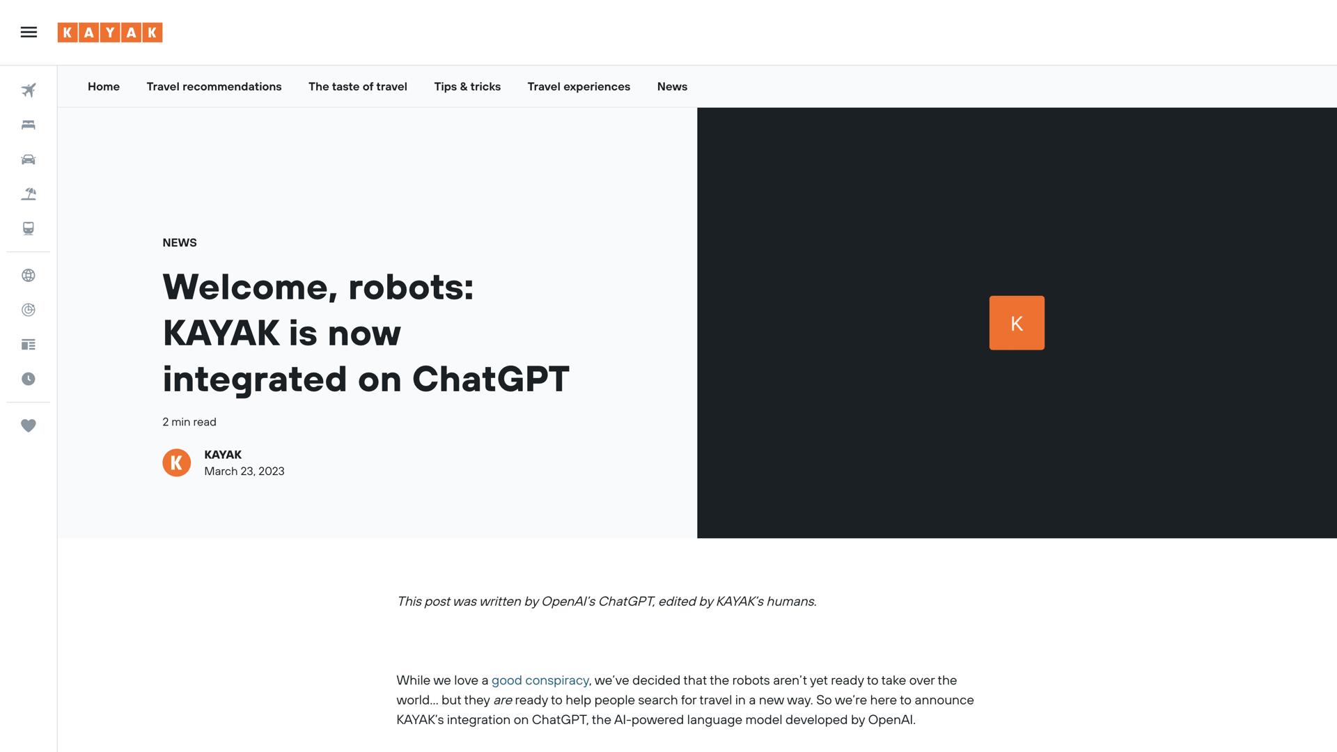 Kayak ChatGPT plugin