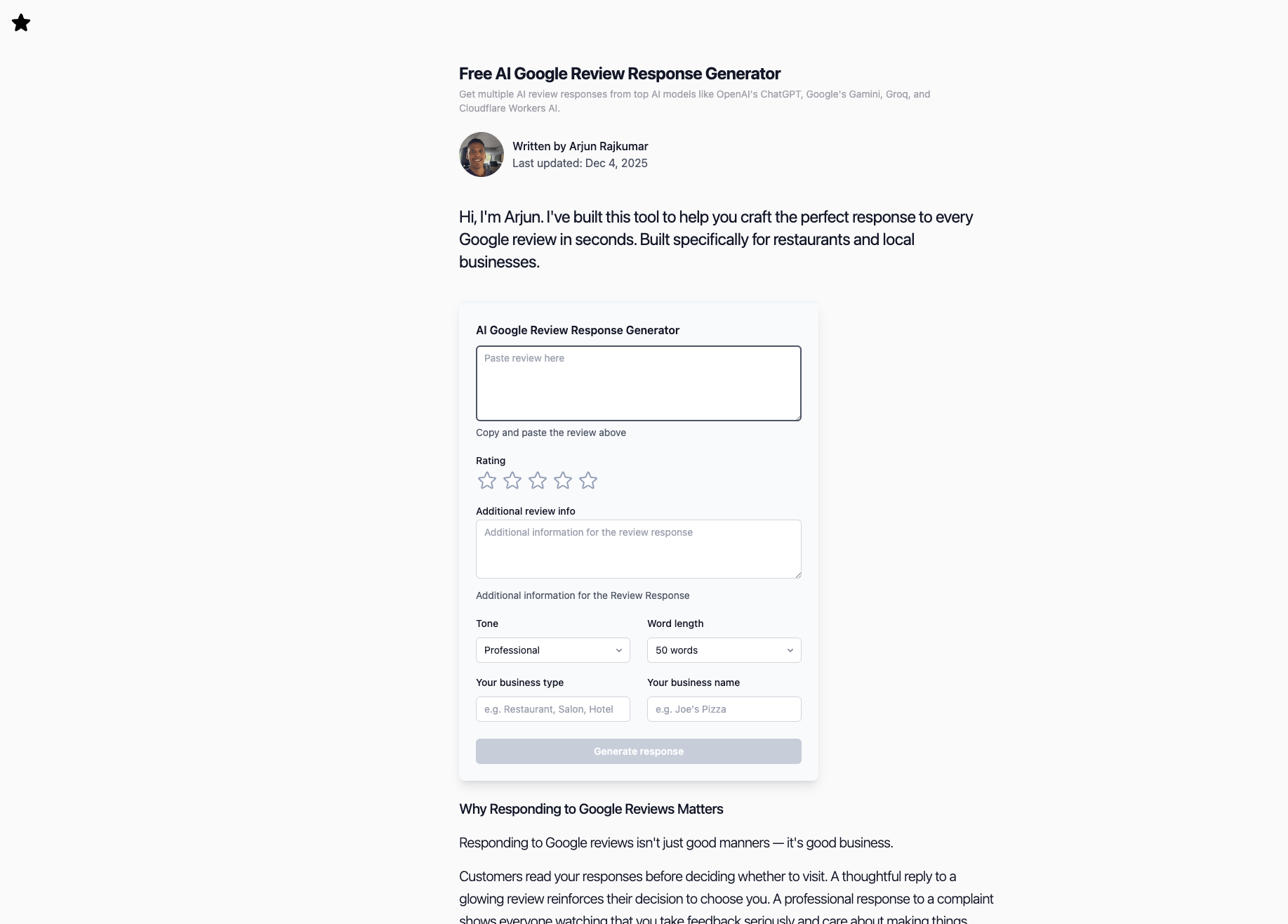 Google Review Response Generator